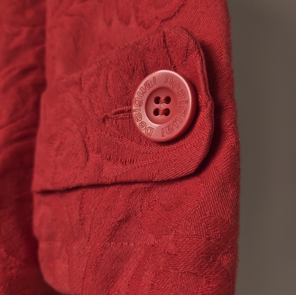 Desigual Peachy Red A Line  Floral Cotton Coat. Size 40 / Medium/ 8 - Picture 9 of 16